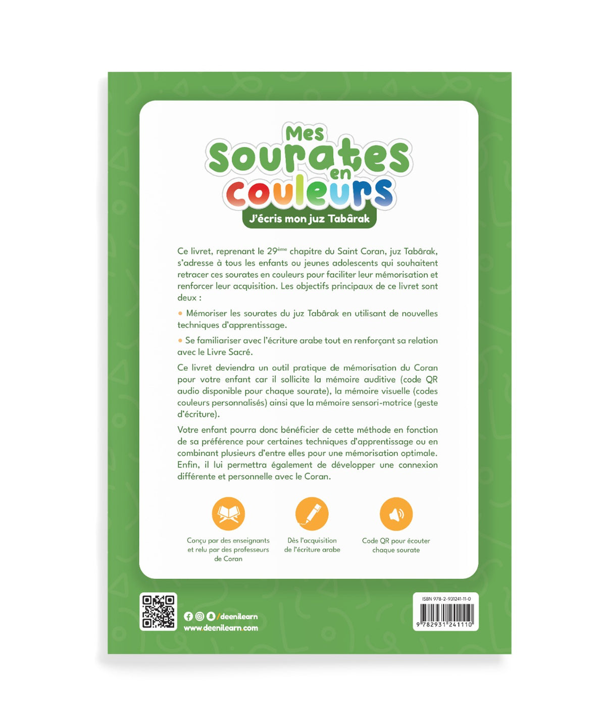 Mes sourates en couleurs - J'écris mon juz Tabârak Vert - DeeniLearn
