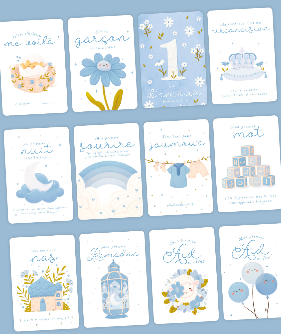 Ma première année - Cartes étapes bébé musulman - Version garçon - DeeniLearn