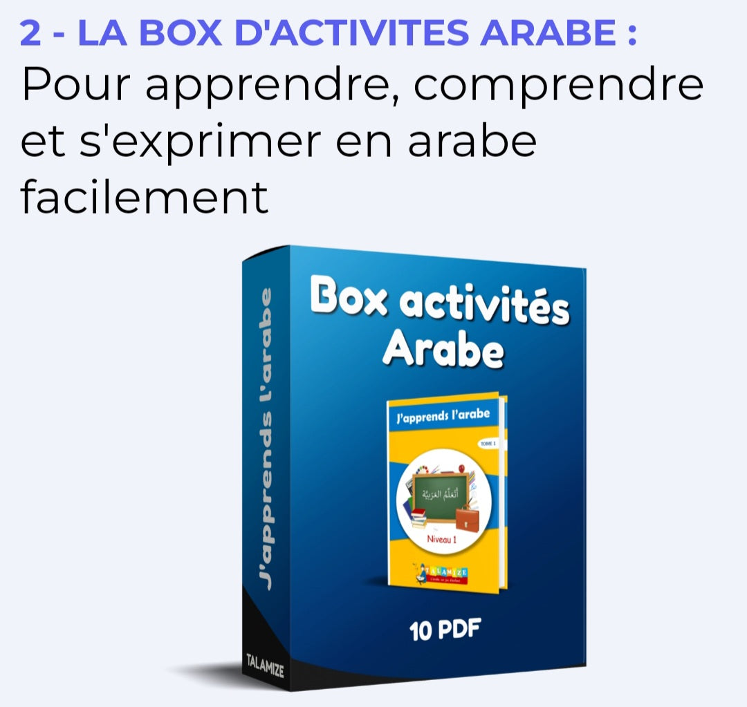 3 Box d'activités complètes (Coran, Arabe, Conjugaison)