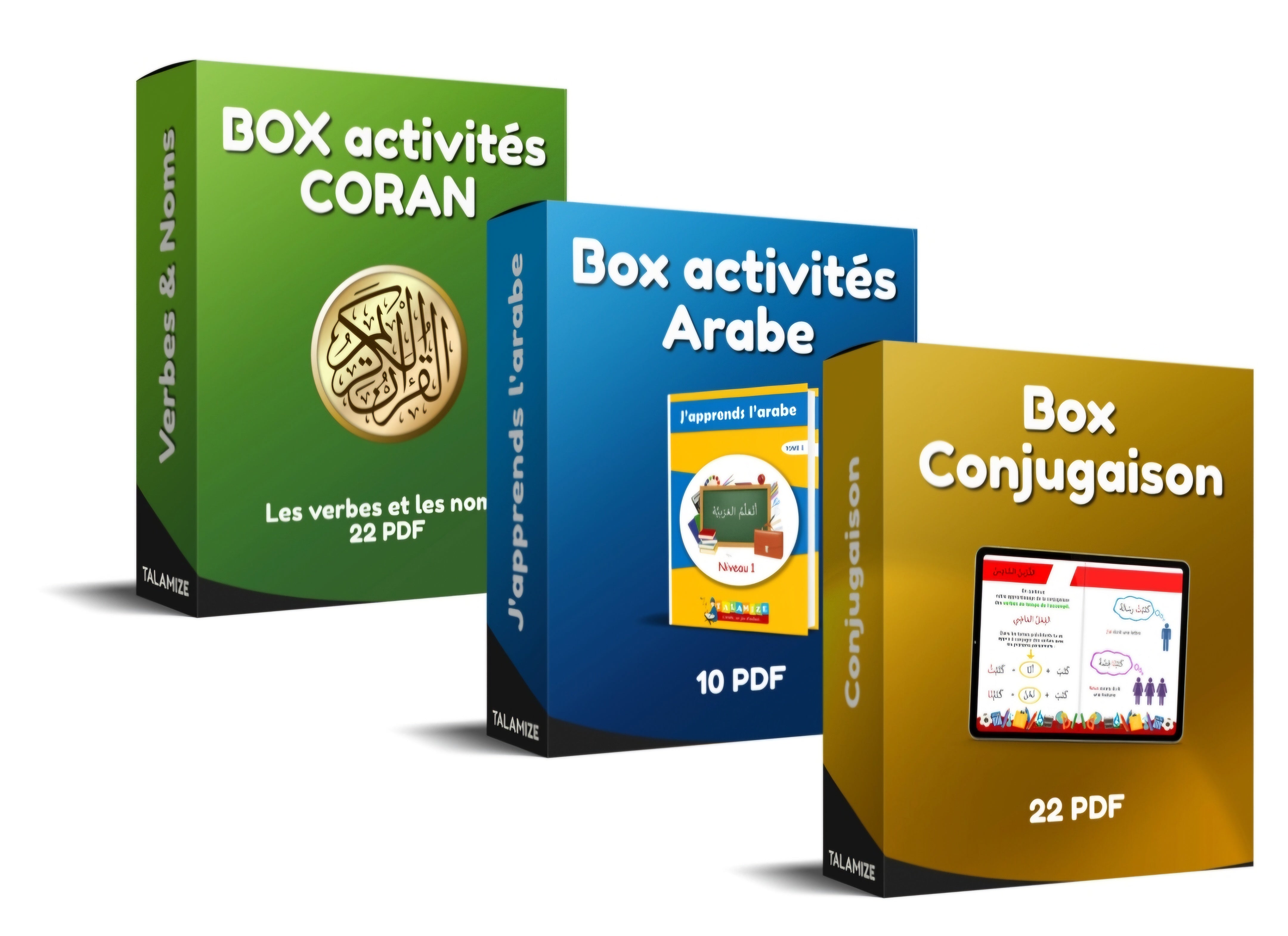 3 Box d'activités complètes (Coran, Arabe, Conjugaison)