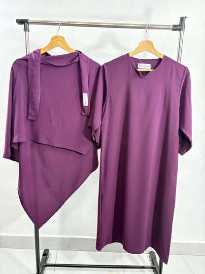 Ensemble fille – Abaya basic droite + Khimar triangle – Tissu Woolpeach Premium