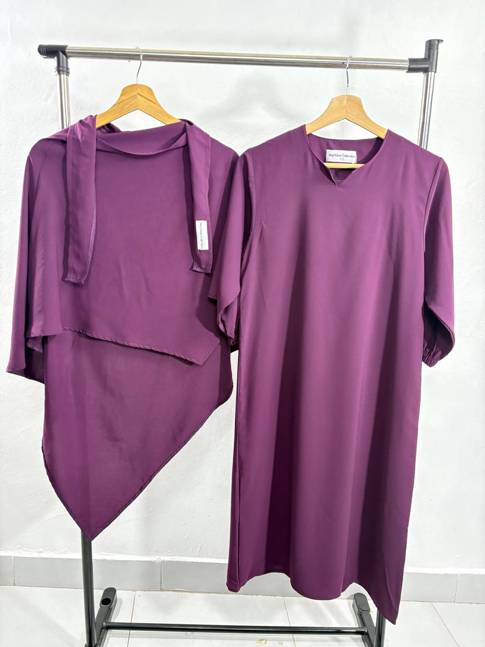 Ensemble fille – Abaya basic droite + Khimar triangle – Tissu Woolpeach Premium