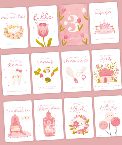 Ma première année - Cartes étapes bébé musulman - Version fille - DeeniLearn