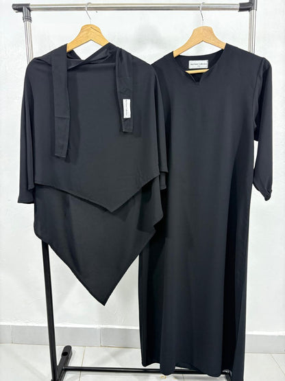Ensemble fille – Abaya basic droite + Khimar triangle – Tissu Woolpeach Premium